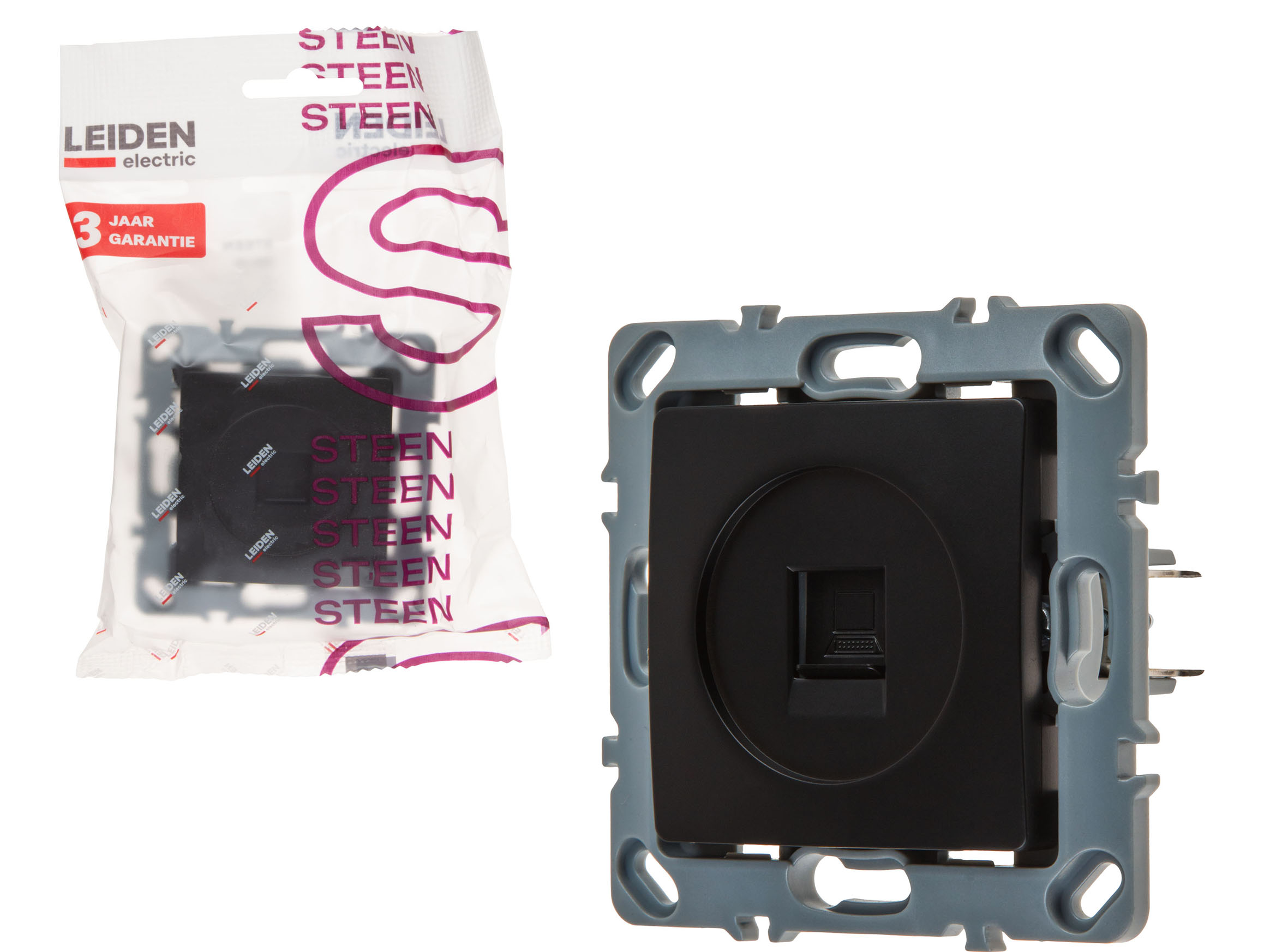 Розетка компьютерная 1xRJ45 (скрытая, механизм, Cat5e) черная, Steen, LEIDEN ELECTRIC