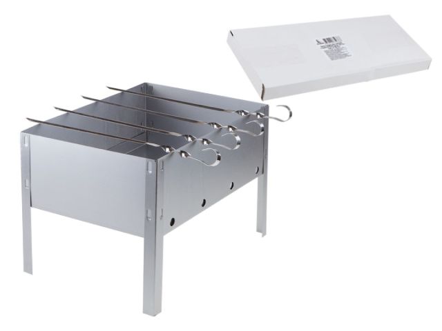 Мангал со складным дном с шампурами в г/кор.(335х230х230, дно 2шт., 4 шамп.угл.), PERFECTO LINEA (размер 335х230х230, дно 2шт. 335х115мм, 4 
