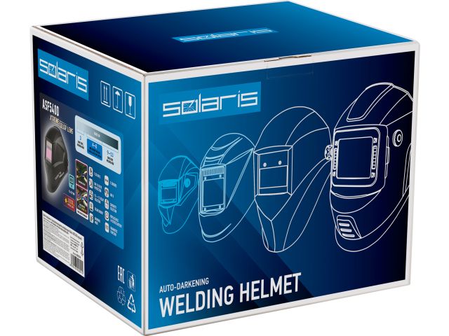 Щиток сварщика  с самозатемняющимся светофильтром Solaris ASF540D (черный) (1/1/1/2; 96x39 мм (37,4 см2); DIN 3/4-8/9-13 (регул); шлифовка; 