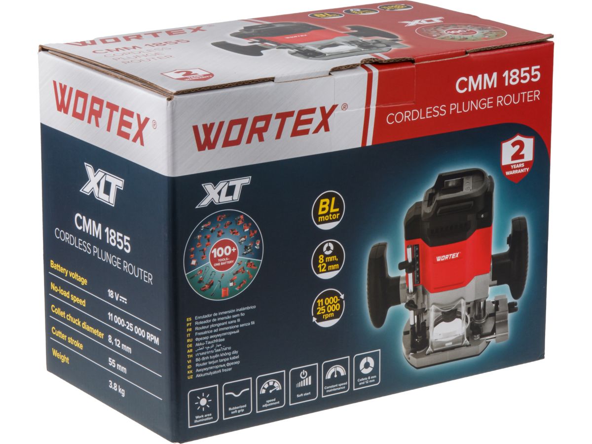 Аккум. фрезер вертикальный WORTEX CMM 1855 XLT SOLO БЕСЩЕТ., 18 В, цанга 8/12 мм, 11000-25000 об/мин