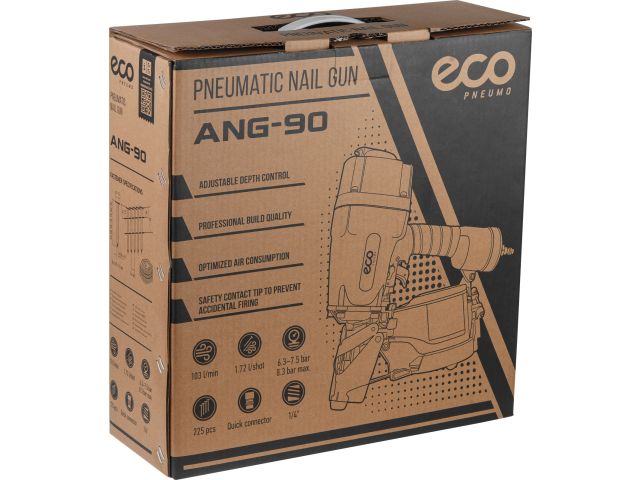Гвоздезабивной пневмопистолет ECO ANG-90 (Гвозди (барабанные) 45-90 мм; 6.3-7.5 бар; 1.7 л/удар; 103 л/мин; магазин 225 шт.; Single/Bump sho