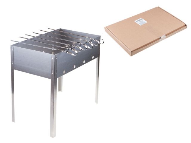 Мангал сборный "Эконом" с шампурами в г/карт.кор.(400х250 х400х0,4толщ,6 шамп.угол.), PERFECTO LIN (размер 400х250х400х0,4толщ, 6 шампуров у