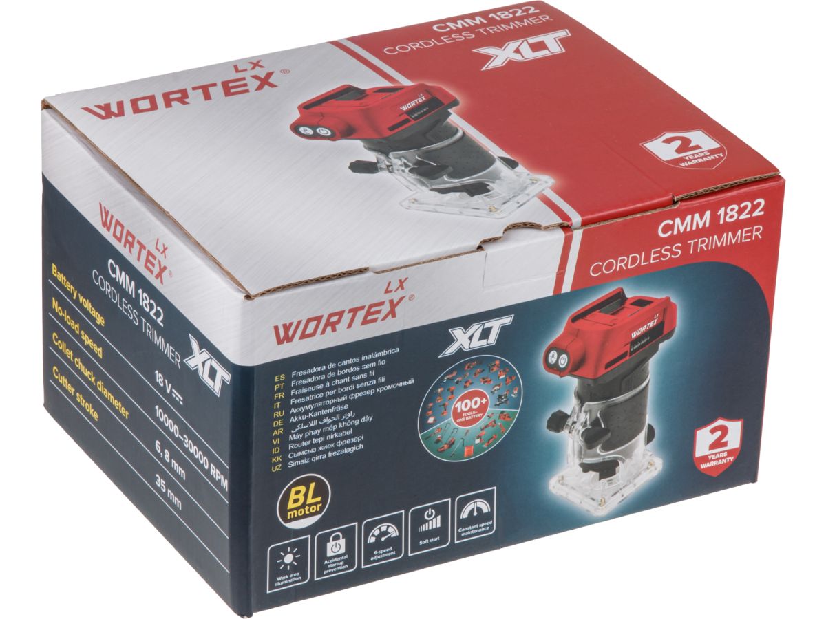 Аккум. фрезер кромочный WORTEX LX CMM 1822 в кор. XLT SOLO БЕСЩЕТ., 18 В, цанга 6/8, рег. об.