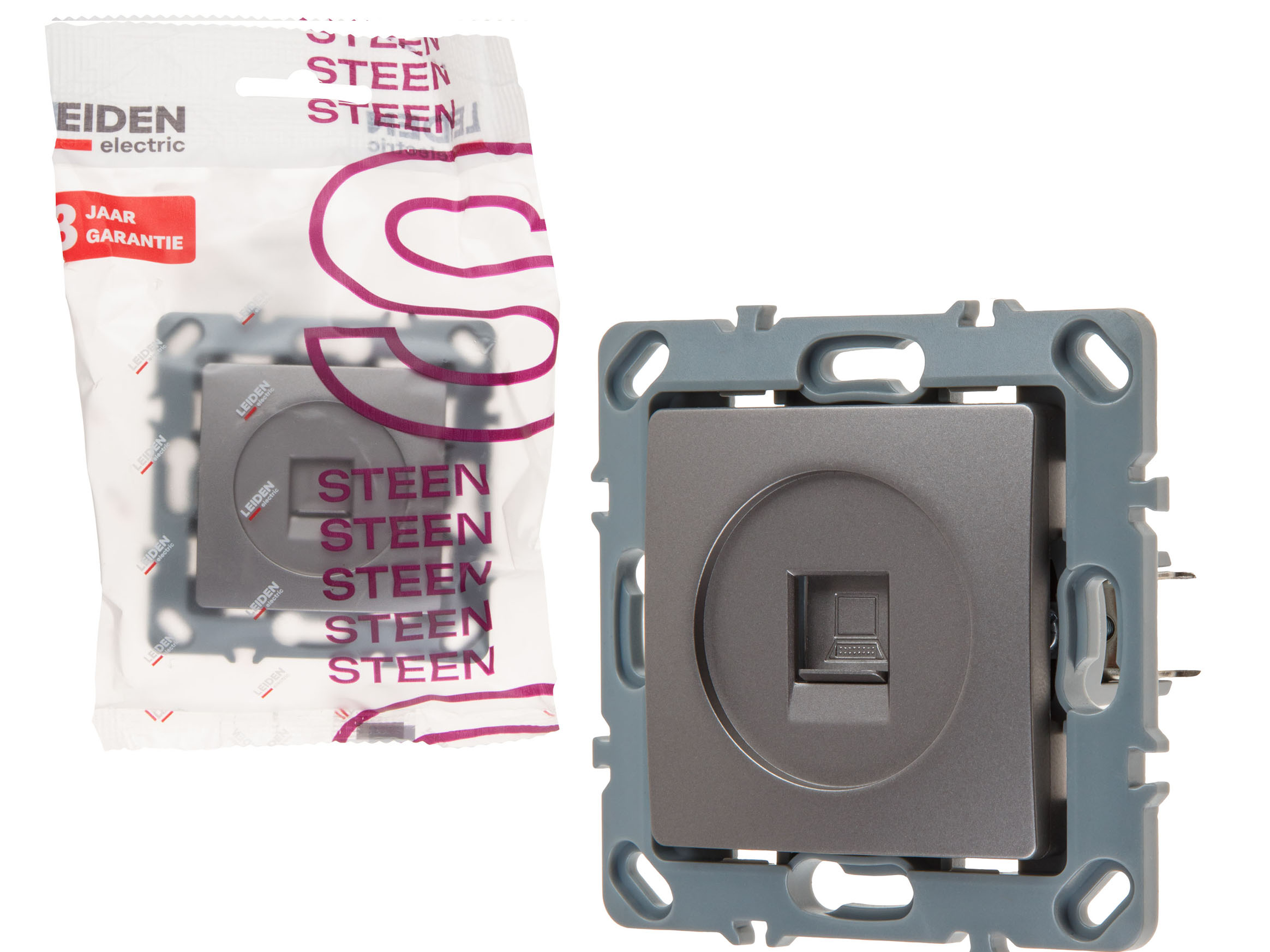 Розетка компьютерная 1xRJ45 (скрытая, механизм, Cat5e) алюминий, Steen, LEIDEN ELECTRIC