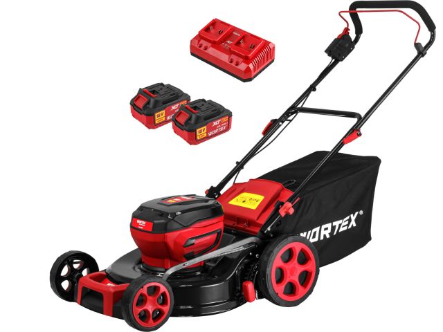 Газонокосилка аккумуляторная WORTEX CLM 4536 в кор. XLT SET БЕСЩЁТ.ДВИГ., 18В+18В, шир.460 мм (2х4 Ач акб, 460 мм, выс. 30-75 мм, дека сталь