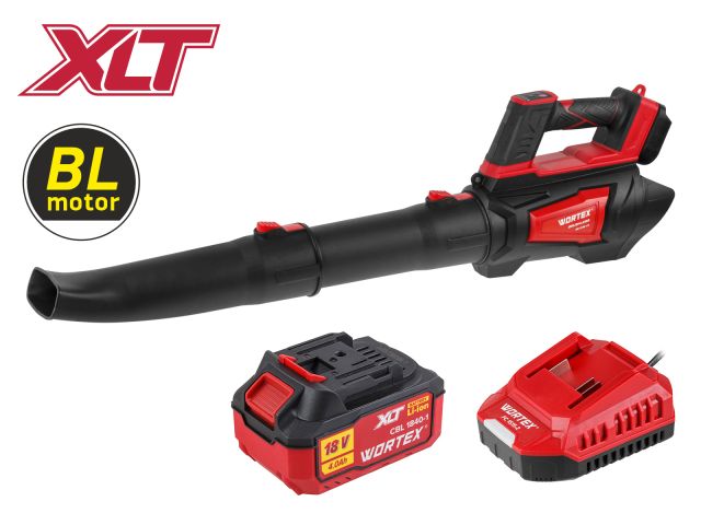 Аккум. воздуходувка WORTEX BB 1218-1 D XLT SET БЕСЩЁТ., 18В, 440-720 м.куб/ч, 92-152 км/ч (АКБ 4 А*Ч + ЗУ, 18 В, БЕСЩ. ДВИГ., 5 скор. + Турб