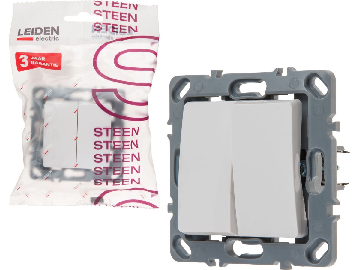 Выключатель 2 клав. (скрытый, механизм, 10А) белый, Steen, LEIDEN ELECTRIC
