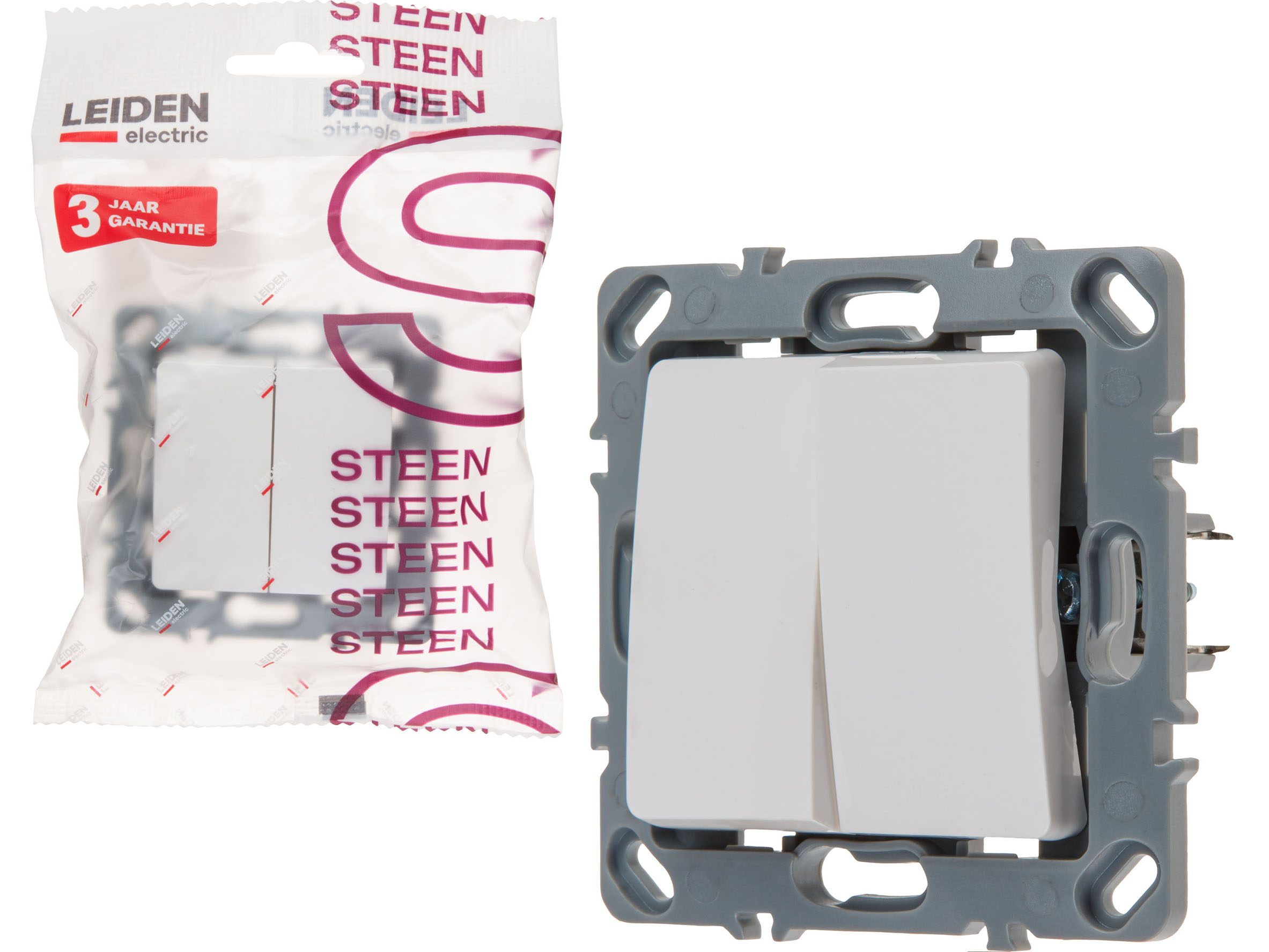 Выключатель 2 клав. (скрытый, механизм, 10А) белый, Steen, LEIDEN ELECTRIC