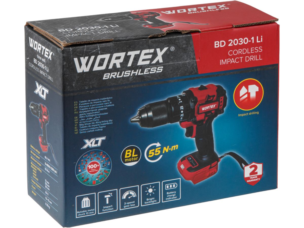 Аккум. ударная дрель-шуруповерт WORTEX BD 2030-1 Li в кор. XLT SOLO БЕСЩЕТ., 18 В, 55 Н*м