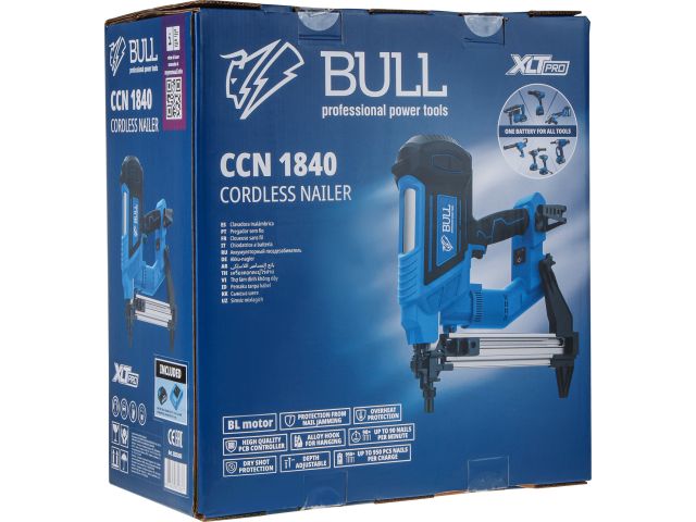 Аккум. гвоздезабивной монтажный пистолет BULL CCN 1840 в кор. XLTpro, SOLO, БЕСЩЕТ. 18В, 40мм, бетон