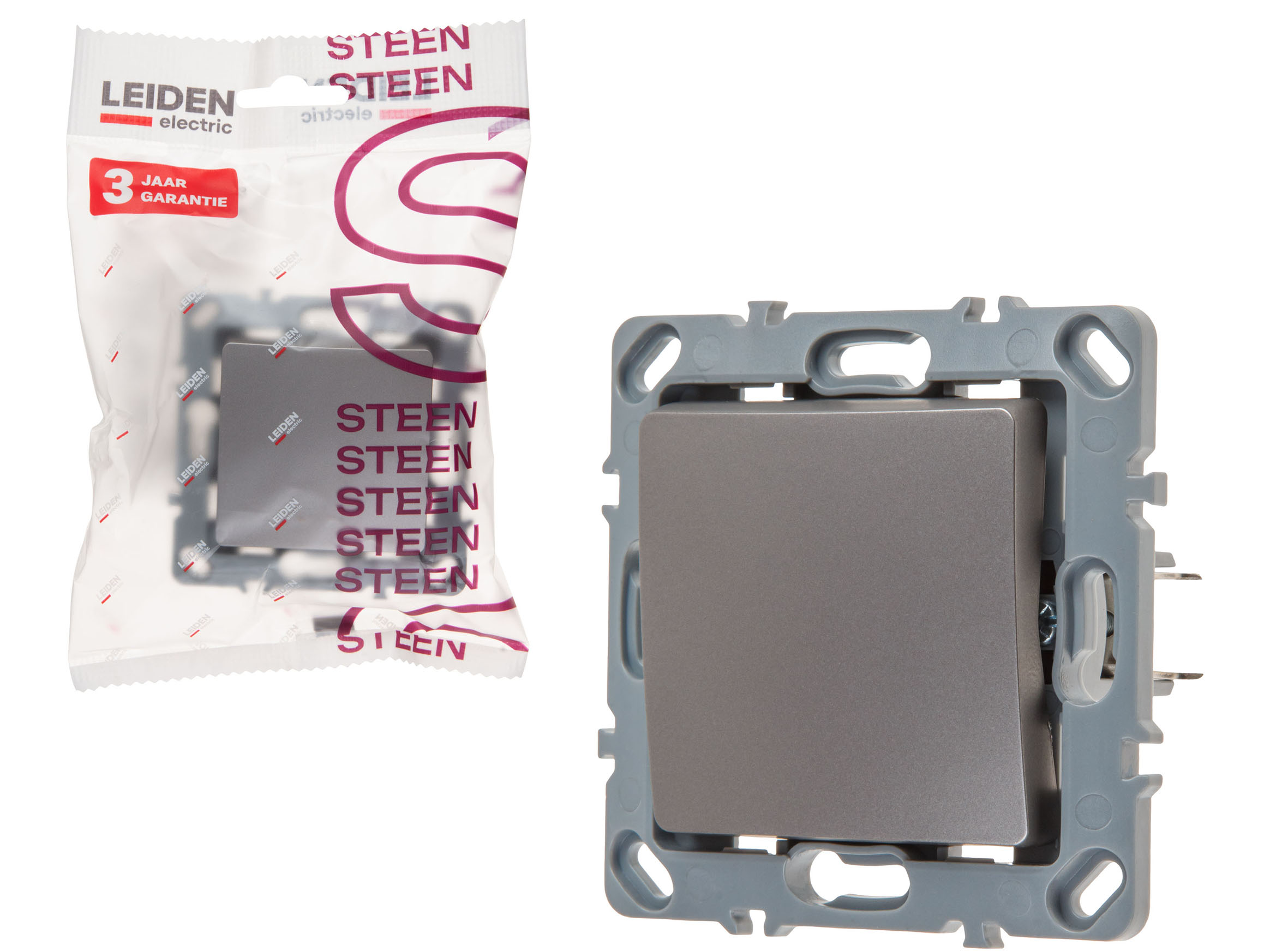 Выключатель 1 клав. (скрытый, механизм, 10А) алюминий, Steen, LEIDEN ELECTRIC