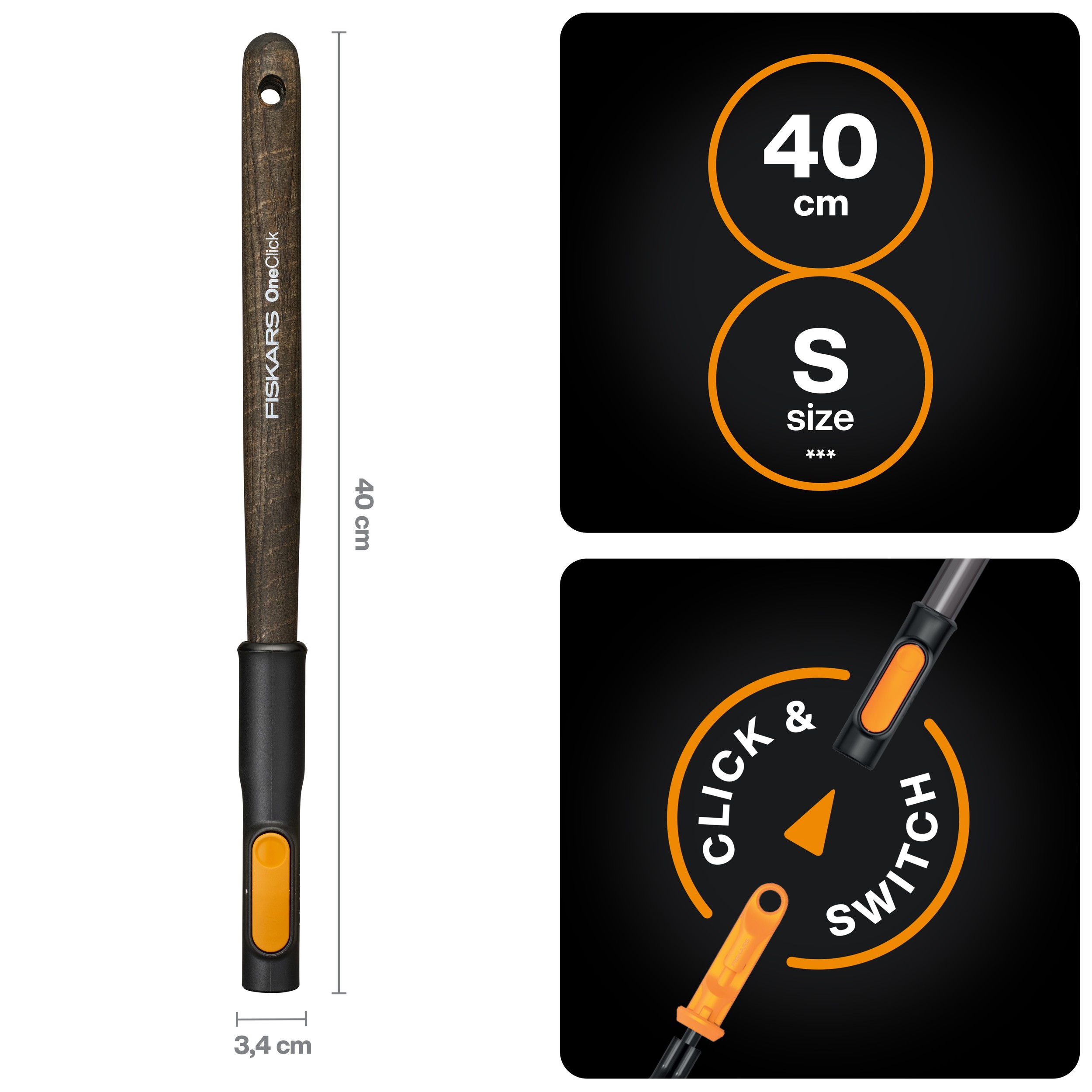 Рукоятка малая деревянная S 40см OneClick FISKARS