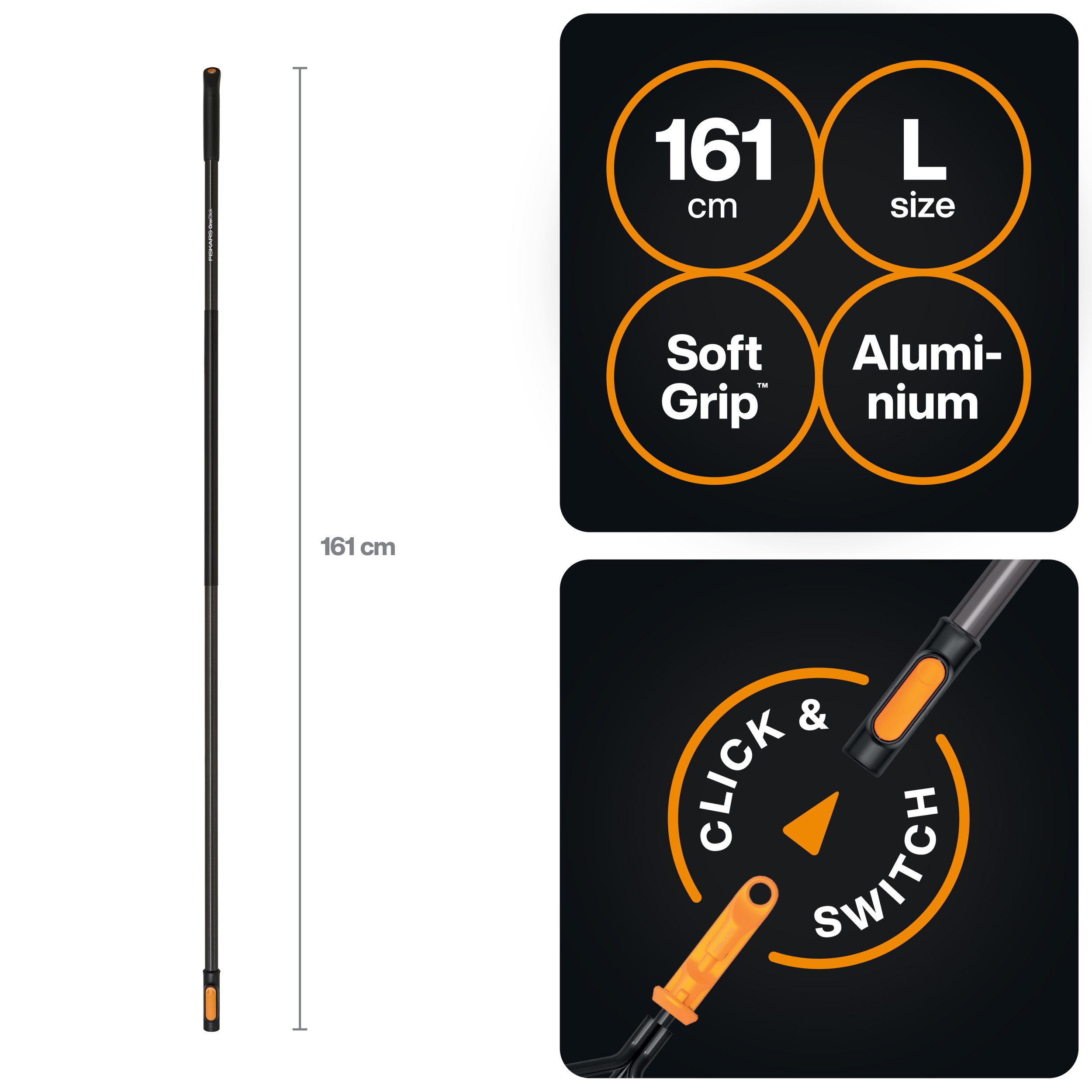 Черенок алюминиевый L 161см OneClick FISKARS