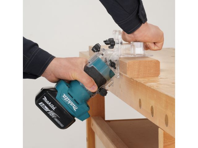 Аккум. фрезер кромочный MAKITA DRT52Z в чем. (18.0 В, БЕЗ АККУМУЛЯТОРА, цанга 6 мм, 30000 об/мин, регул. об.)