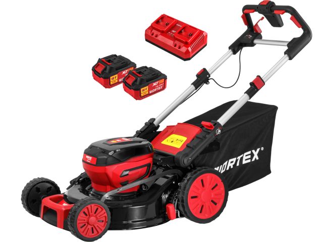 Газонокосилка аккумуляторная WORTEX CLM 4536-2 в кор. XLT SET БЕСЩЁТ.ДВИГ., САМОХОД., 18В+18В (2х4 Ач акб, 460 мм, выс. 30-75 мм, дека сталь