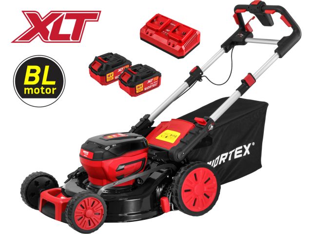 Газонокосилка аккумуляторная WORTEX CLM 4536-2 в кор. XLT SET БЕСЩЁТ.ДВИГ., САМОХОД., 18В+18В (2х4 Ач акб, 460 мм, выс. 30-75 мм, дека сталь