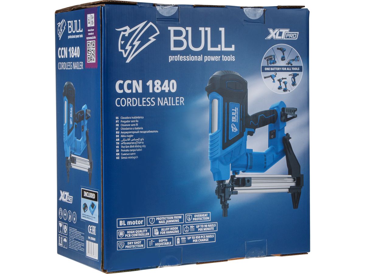 Аккум. гвоздезабивной монтажный пистолет BULL CCN 1840 в кор. XLTpro, SET, БЕСЩЕТ., 18В, 40мм, бетон