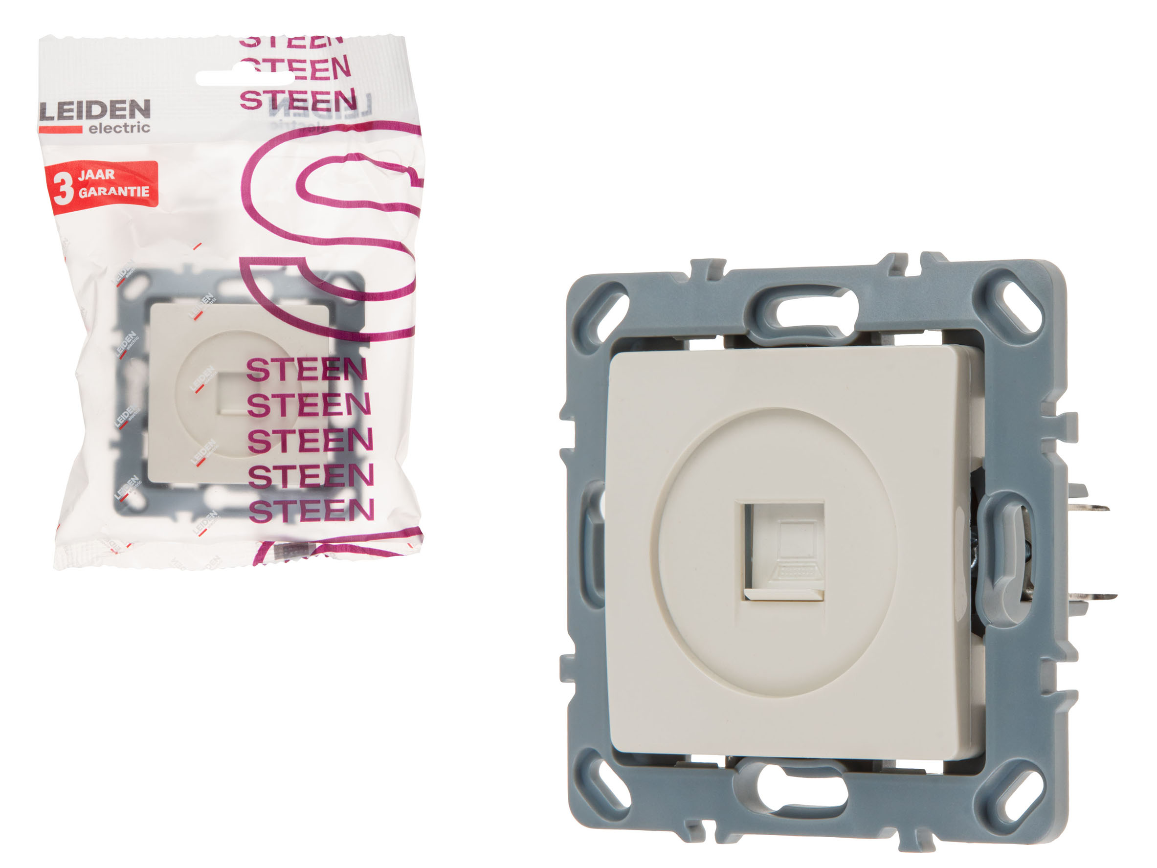 Розетка компьютерная 1xRJ45 (скрытая, механизм, Cat5e) бежевая, Steen, LEIDEN ELECTRIC