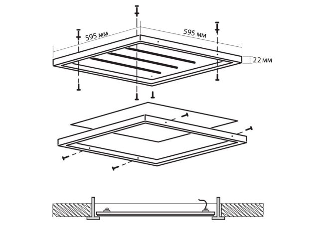 Панель светодиодная ДВО PPL 595/U OPAL 50w 6500K IP40, JAZZWAY (Линейки светодиодов не видно. Равномерное распределение света)