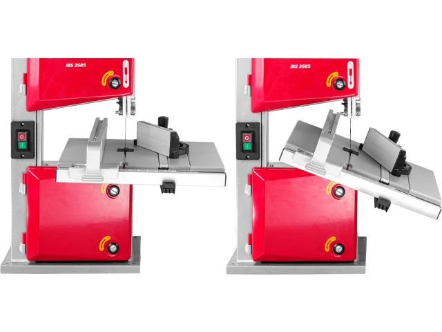 Ленточная пила WORTEX IBS 3585 в кор. 350 Вт, 80 мм, 900 м/мин (Асинхронный двигатель, регулировка наклона стола, расширитель)