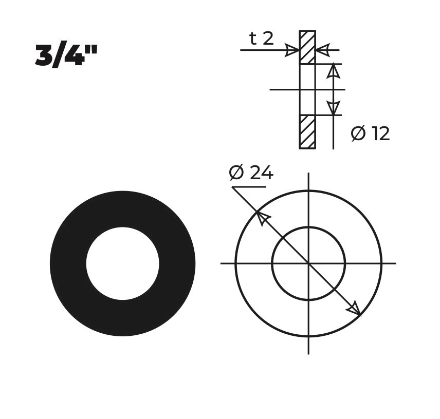 Прокладка резиновая для стиральной машины 3/4″ (50 шт.), AV Engineering