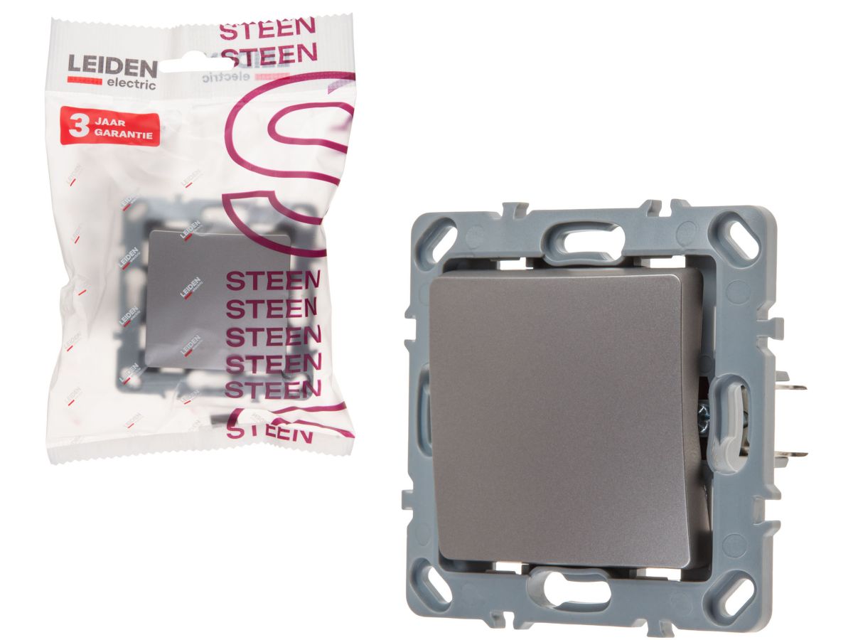 Выключатель проходной 1 клав. (скрытый, механизм, 10А) алюминий, Steen, LEIDEN ELECTRIC