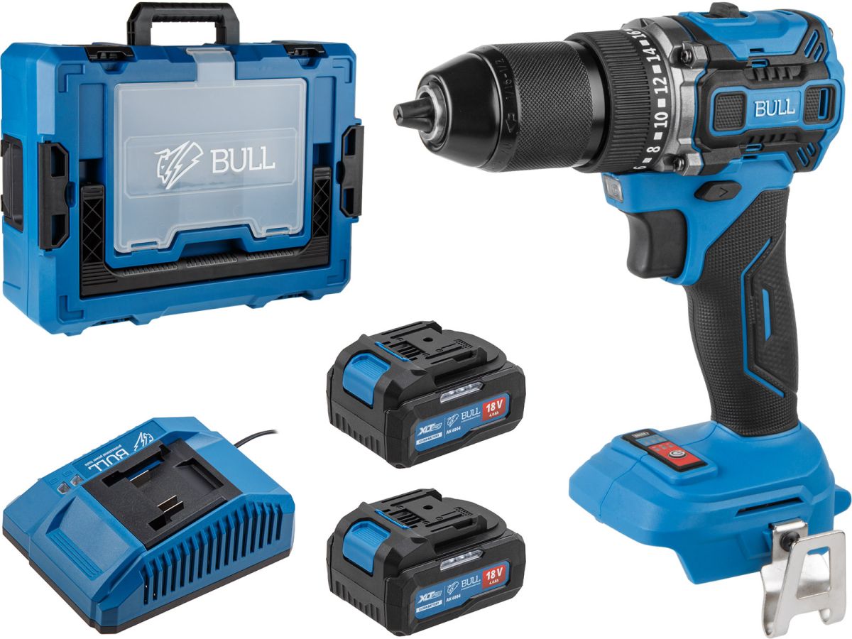 Аккум. дрель-шуруповерт BULL SR 1807 R-series Xcase XLTpro БЕСЩЕТ., 18 В, 60 Н*м, 2х4 А*ч, з/у 4 А