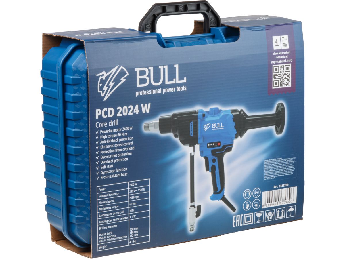 Дрель алмазного сверления BULL PCD 2024 W в чем., БЕСЩЕТ., 2400 Вт, 200 мм, мокрое свер.