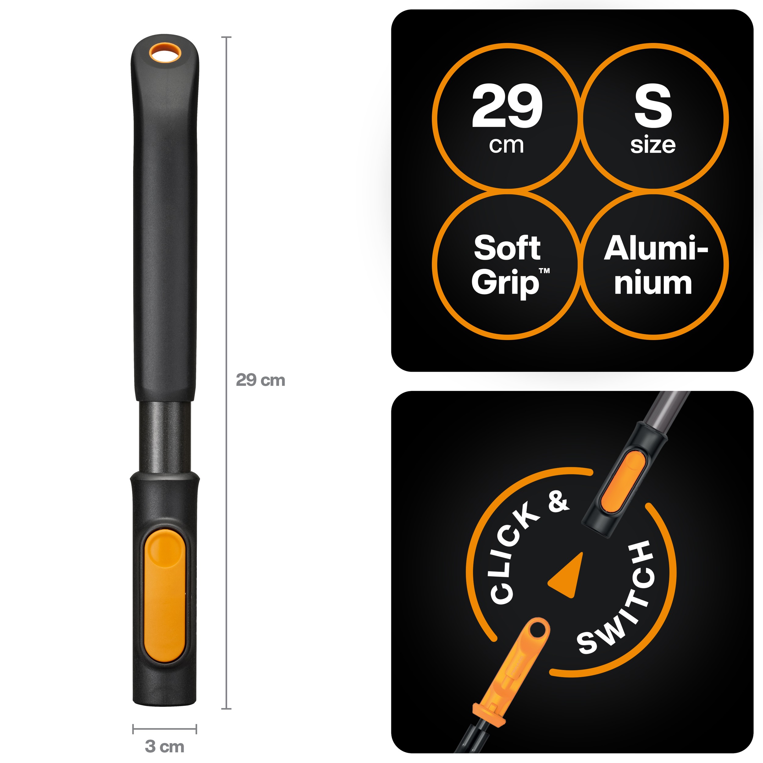 Рукоятка малая алюминиевая S 29см OneClick FISKARS