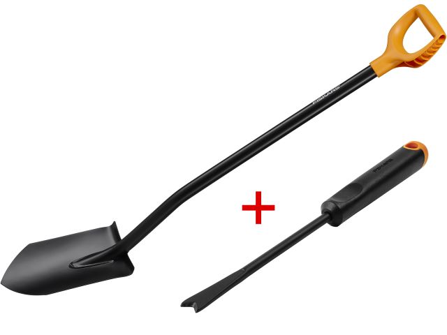 Лопата штыковая Solid FISKARS + АКЦИЯ (нож для прополки) (набор)
