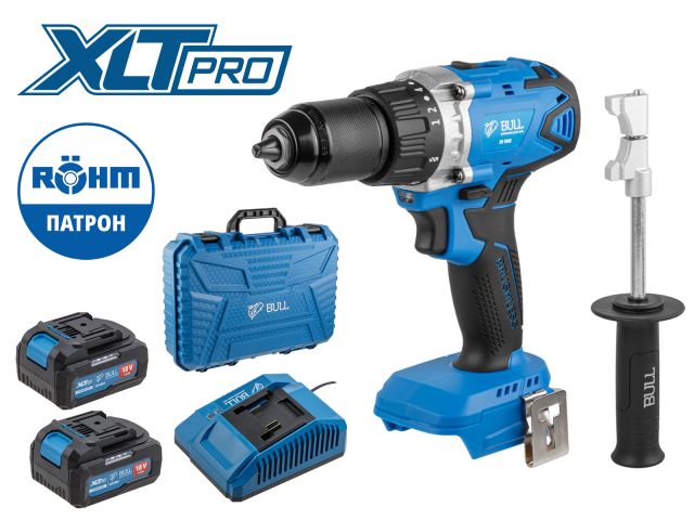 Аккум. дрель-шуруповерт BULL SR 1802 в чем. XLTpro БЕСЩЕТ., 18 В, 80 Н*м, 2*4 А*ч, БЗП 13 мм (шурупы до 10 мм)