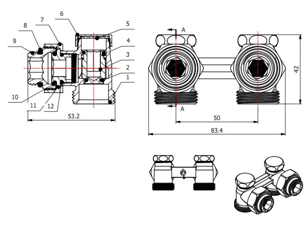 Клапан угловой вентильный 3/4" нар. для радиатора (мультифлекс), AV Engineering (инд. упак.)