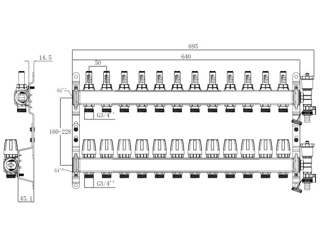 Коллекторная группа AVE136, 12 вых. AV Engineering (PRO серия Для теплого пола и водоснабжения)