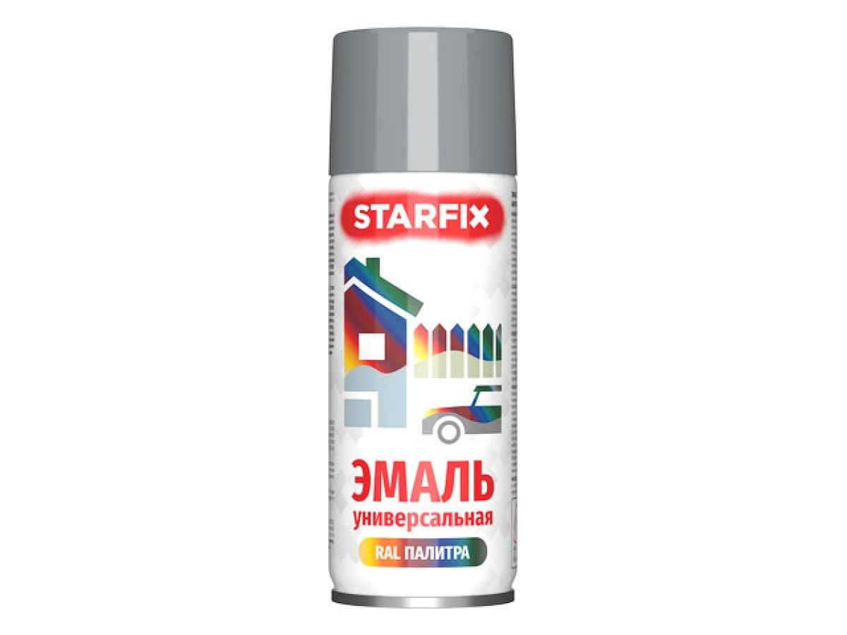 Краска-эмаль аэроз. универсальная серый светлый STARFIX 520мл (7046)