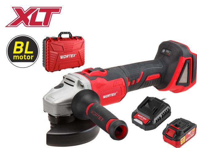 Аккум. углошлифмашина WORTEX CAG 1812 E в чем. ALL1 XLT SET БЕСЩЕТ., 18 В, 125 мм, 8000 об/мин (бесщ. мотор; рег. об.; 125х22,2 мм; пылезащ.