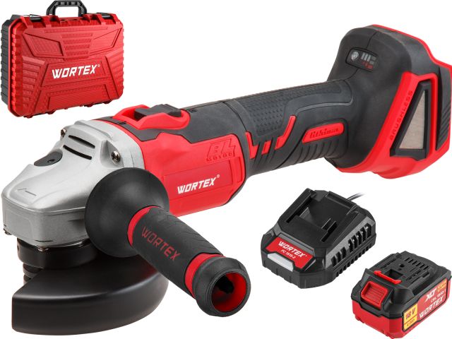 Аккум. углошлифмашина WORTEX CAG 1812 E в чем. ALL1 XLT SET БЕСЩЕТ., 18 В, 125 мм, 8000 об/мин (бесщ. мотор; рег. об.; 125х22,2 мм; пылезащ.