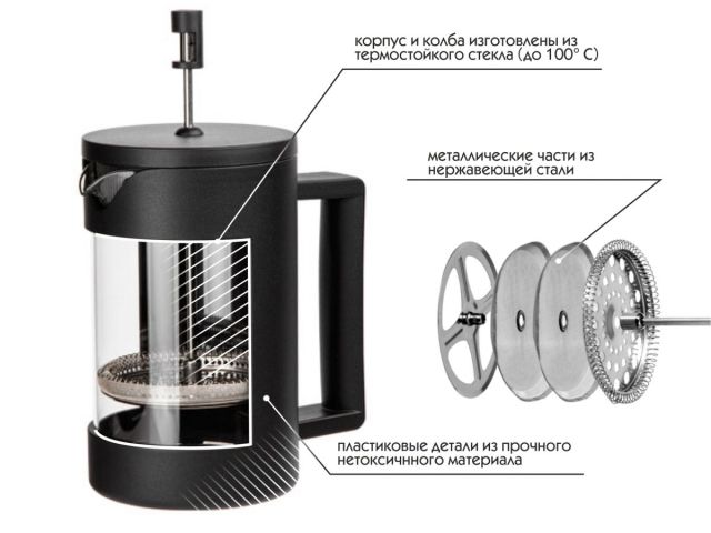 Кофейник с прессом, 800 мл, Handy, PERFECTO LINEA (Материал: пластик)