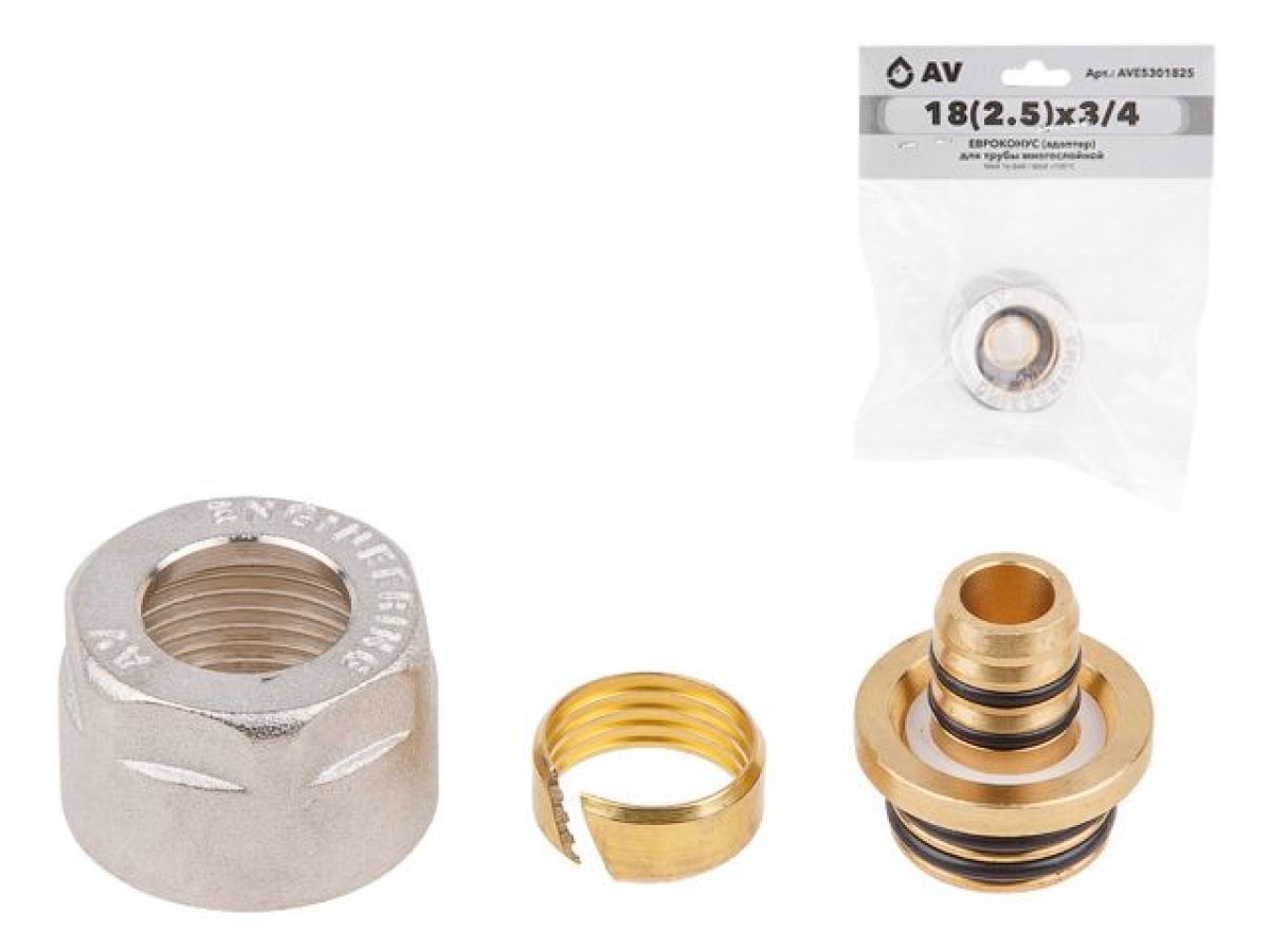 Евроконус (адаптер) 18(2.5) х 3/4" вн. для труб PEX, AV Engineering (инд. упак.)