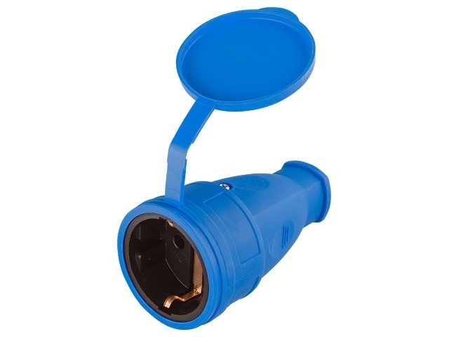 Розетка 1-ая переносная (с/з, 16А,с 250В, брызг. защ.) каучук, синяя Юпитер (РА16-005)