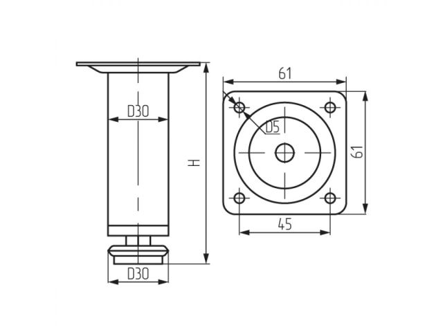 Опора мебельная круглая d30х100 мм, хром STARFIX