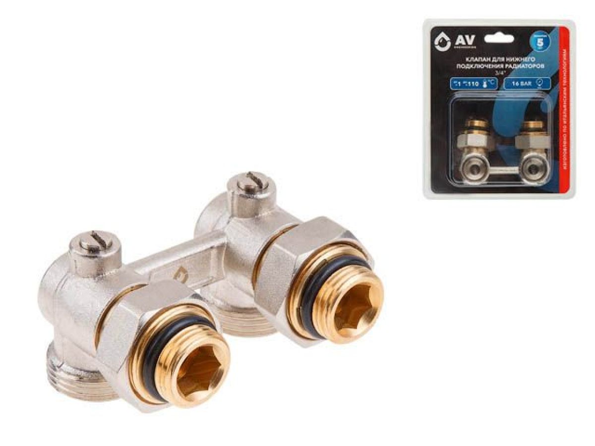 Клапан угловой шаровый 3/4" нар. для радиатора (мультифлекс), AV Engineering (инд. упак.)
