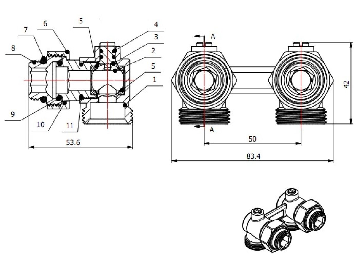 Клапан угловой шаровый 3/4" нар. для радиатора (мультифлекс), AV Engineering (инд. упак.)