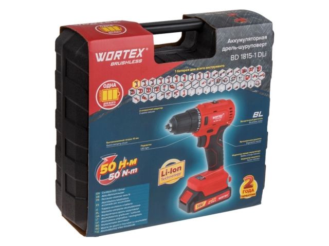 Аккум. дрель-шуруповерт WORTEX BD 1815-1 DLi в чем. ALL1 XLT БЕСЩЕТ, 18 В, 50 Н*м, 1х1.5 А*ч, БЗП 10 (шурупы до 9 мм)