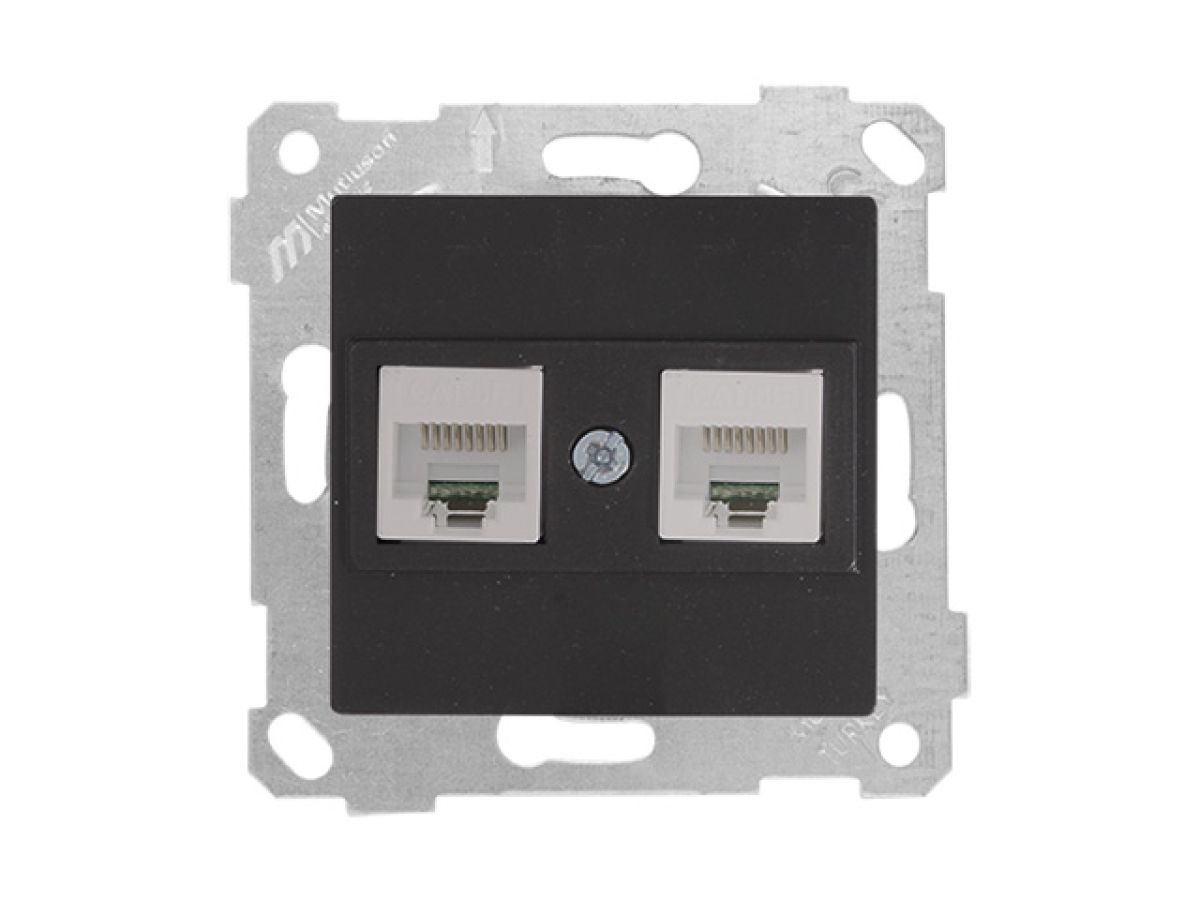 Розетка компьютерная 2xRJ45 (Cat5e, скрытая, без рамки) черная, RITA, MUTLUSAN