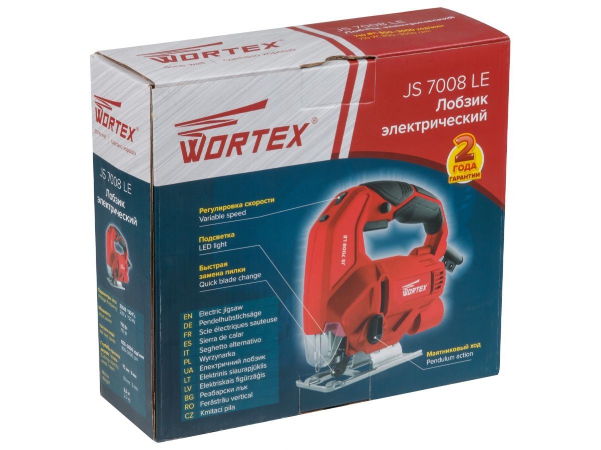 Лобзик электрический WORTEX JS 7008 LE в кор. 710 Вт, 800-3000 ход/мин, пропил до 70 мм.