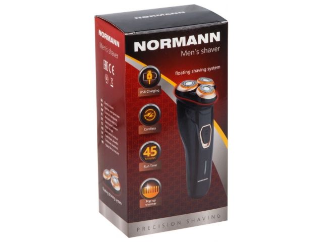 Бритва электрическая NORMANN AMS-762 (аккум., роторная, триммер; USB-шнур)