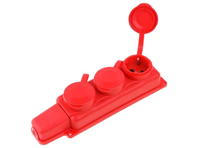 Розетка 3-ая переносная (с/з, 16А, 250В, брызг. защ.) каучук, красная Юпитер (РП16-334 К)