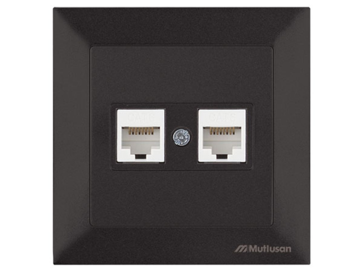 Розетка компьютерная 2xRJ45 (Cat6, скрытая) черная, DARIA, MUTLUSAN