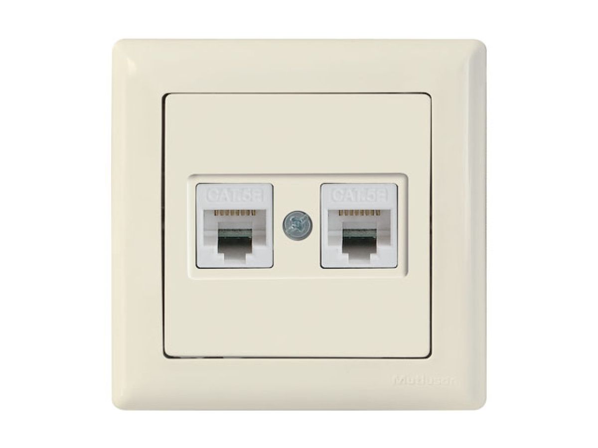 Розетка компьютерная 2xRJ45 (Cat5e, скрытая) кремовая, DARIA, MUTLUSAN