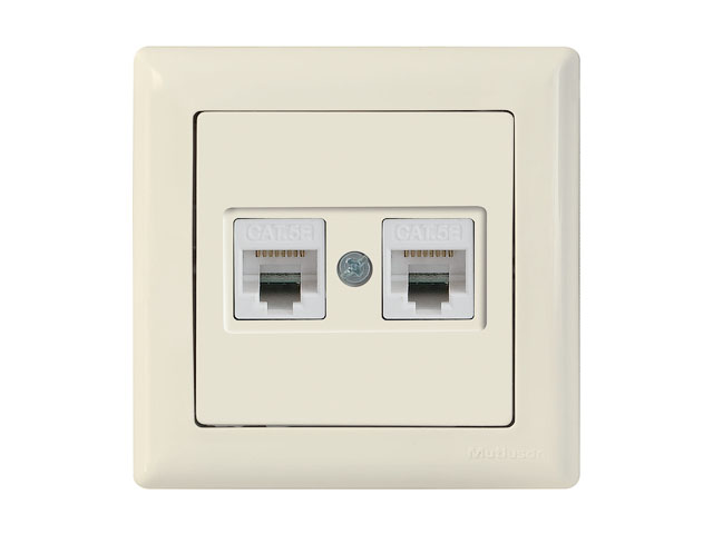 Розетка компьютерная 2xRJ45 (Cat5e, скрытая) кремовая, DARIA, MUTLUSAN